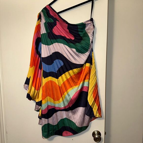 Anthropologie Hutch Small One Shoulder Pleated Womens Romper Groovy Rainbow NWT - Picture 1 of 11